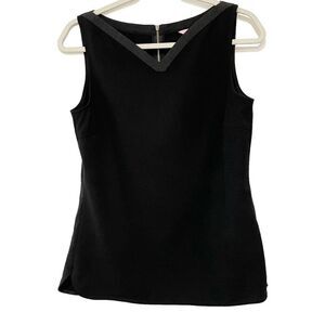Ted Baker Black V Neck Polish Minimalist Sleeveless Basic Layering Back Zip Top